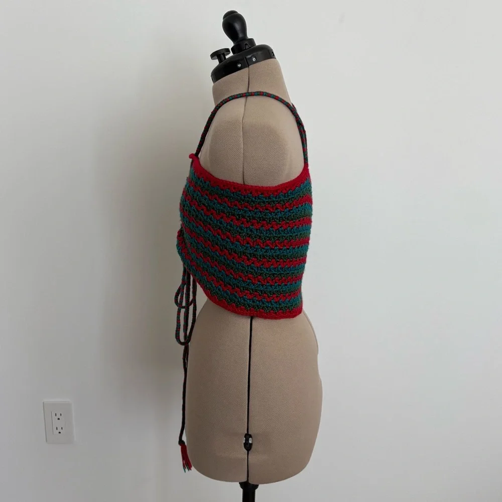 Maya Bey Crochet Handmade Crochet Halter Top Red Green Blue One Size Stretchy - Picture 4 of 13